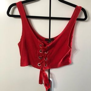 Red lace up crop top
